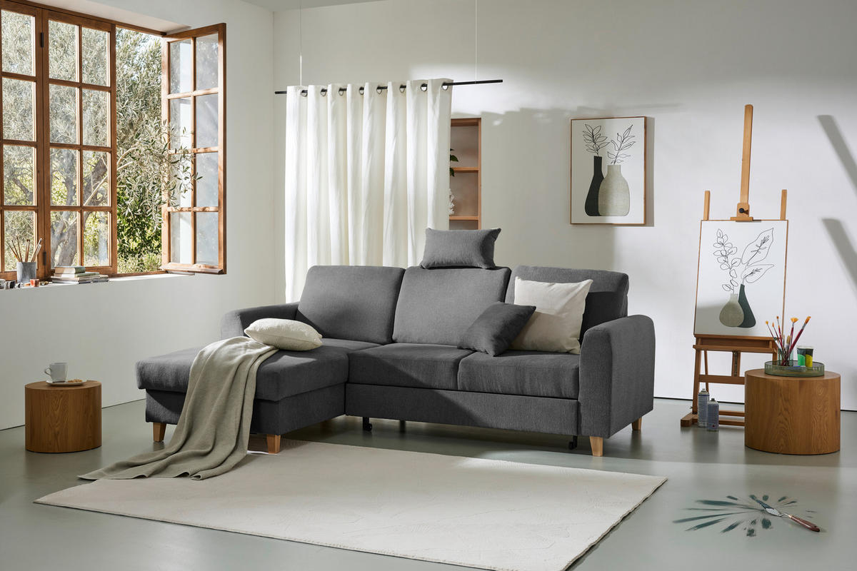 HÖRNSOFFA i flatväv antracit  - bokfärgad/antracit, Klassisk, trä/textil (166/241cm) - MID.YOU