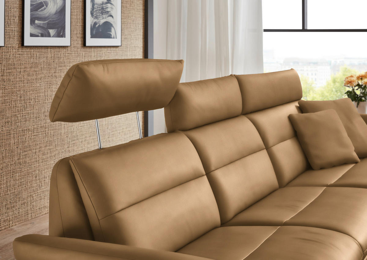 ECKSOFA in Echtleder Honig  - Schwarz/Honig, Design, Leder/Metall (300/157cm) - Dieter Knoll