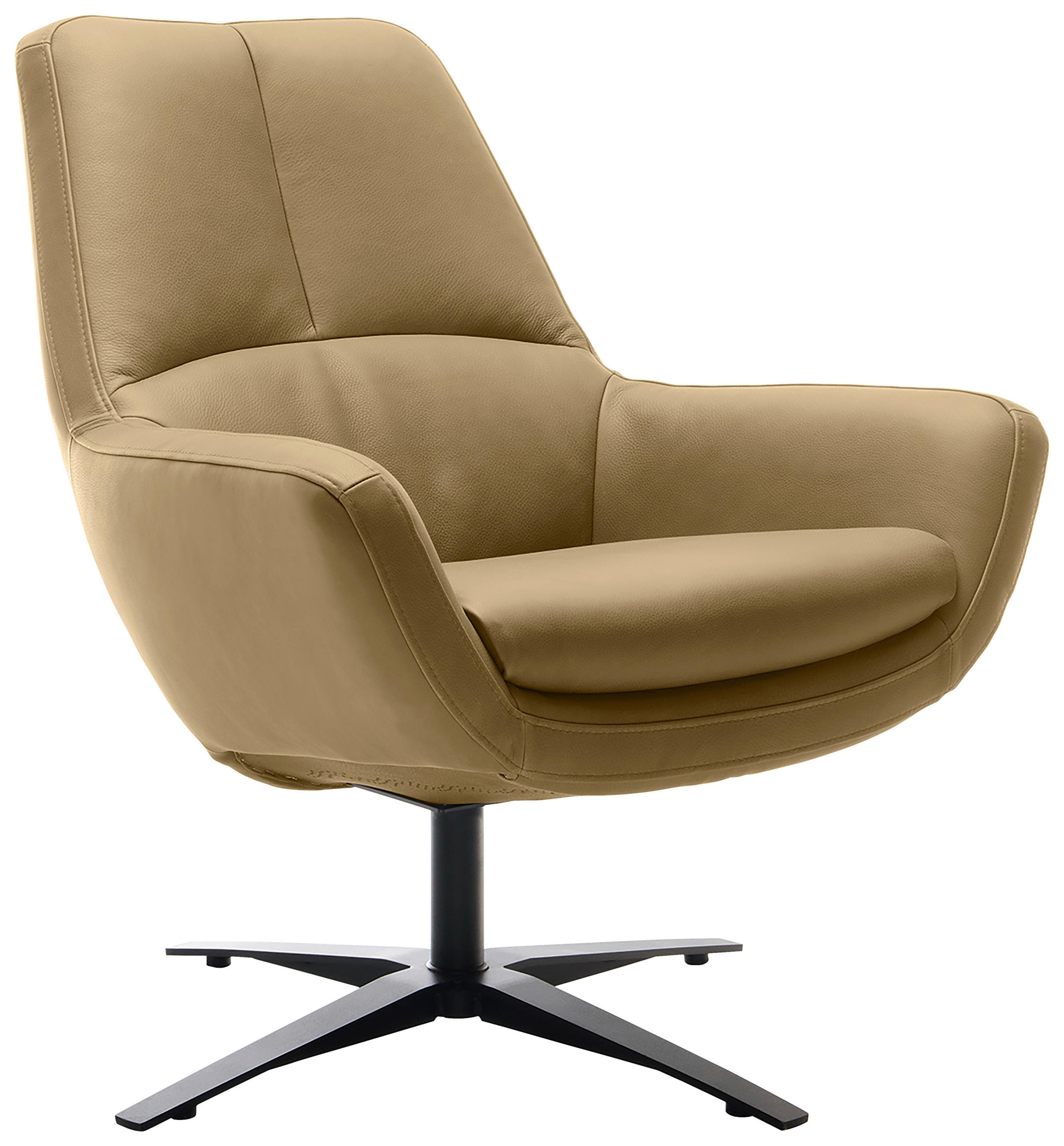 SESSEL BE ORGANIC Echtleder Hellbraun    - Hellbraun/Schwarz, MODERN, Leder/Metall (81/92/83cm) - Trendmanufaktur