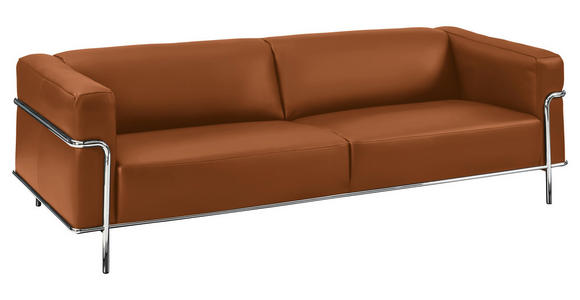 3-SITZER-SOFA Mandia in Echtleder Braun  - Chromfarben/Braun, Design, Leder/Metall (236/67/96cm) - Johann Jakob