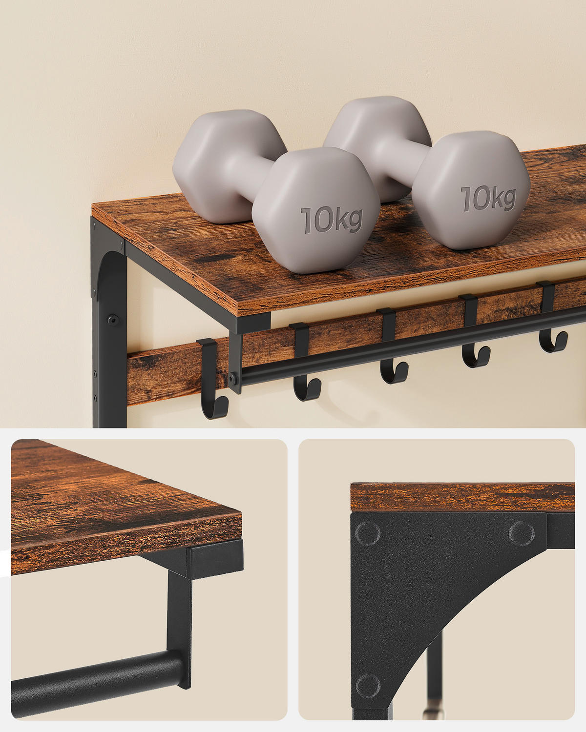WANDGARDEROBE  in Braun, Schwarz  - Schwarz/Braun, Trend, Holzwerkstoff/Metall (65/42/30cm) - Boxxx