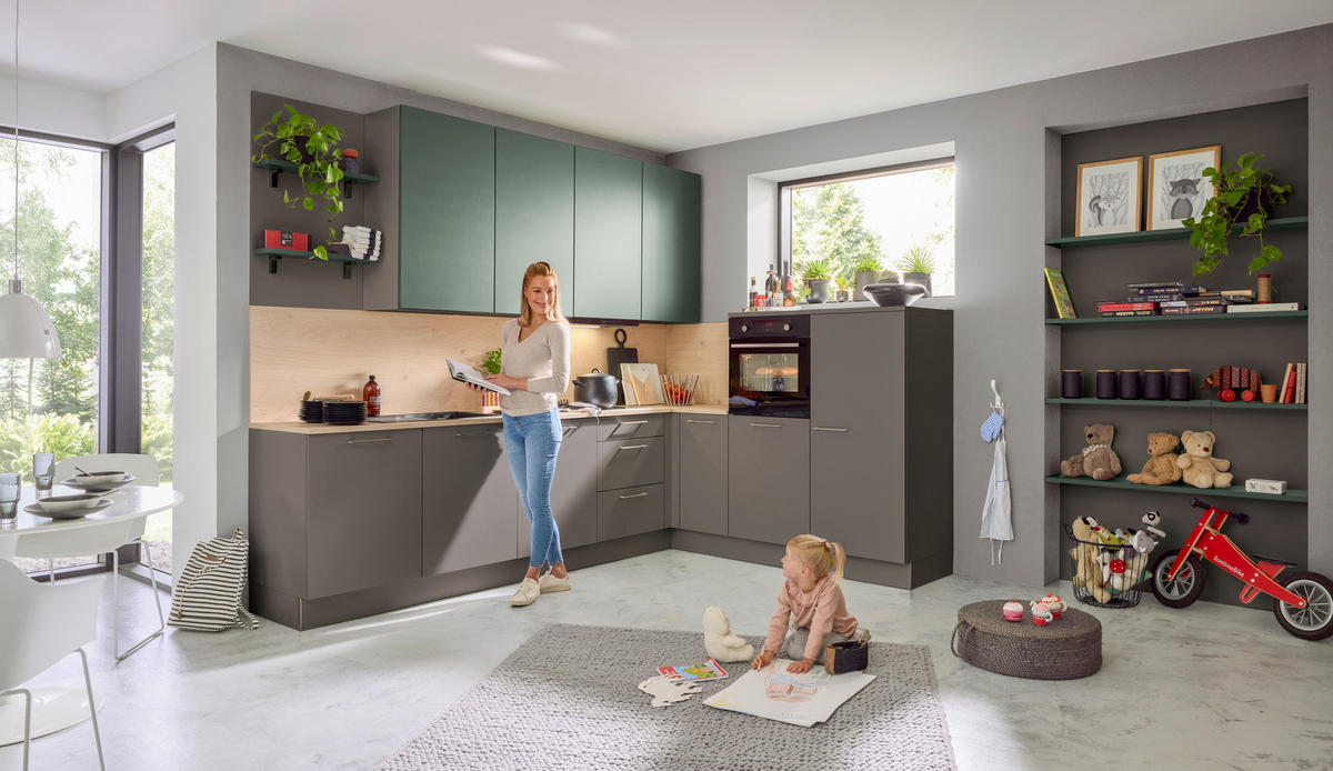 INBYGGNADSKÖK   - grafitfärgad/mörkgrön, Design, trämaterial - Dieter Knoll