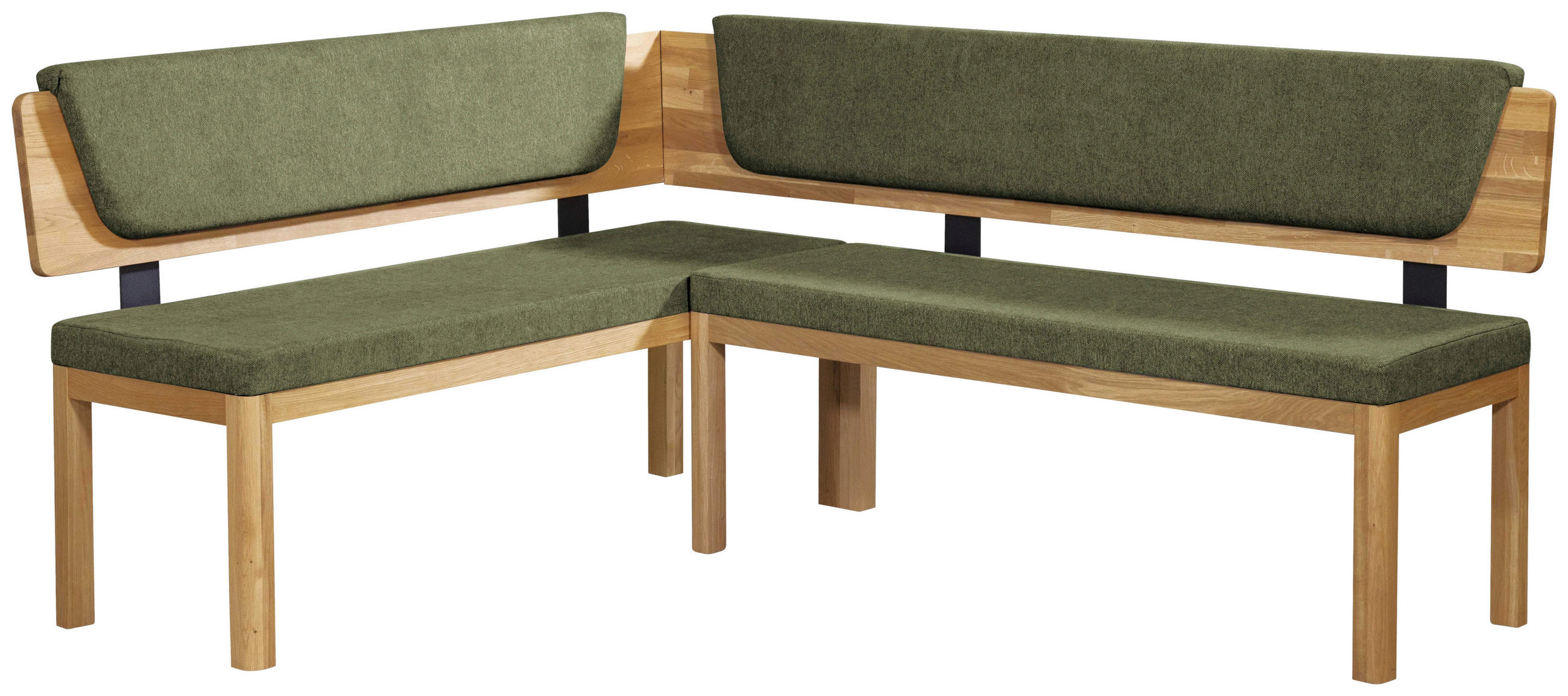 ECKBANK 155/195 cm Webstoff Grün, Eichefarben Eiche vollmassiv   - Eichefarben/Grün, KONVENTIONELL, Holz/Textil (155/195cm) - Linea Natura