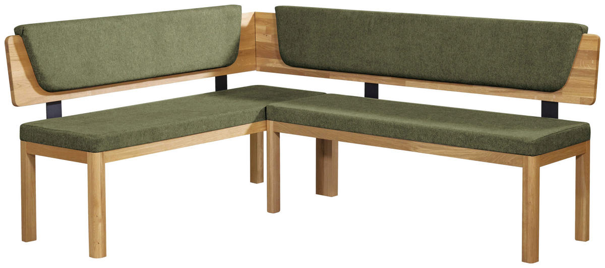 ECKBANK 155/195 cm Webstoff Grün, Eichefarben Eiche vollmassiv   - Eichefarben/Grün, KONVENTIONELL, Holz/Textil (155/195cm) - Linea Natura
