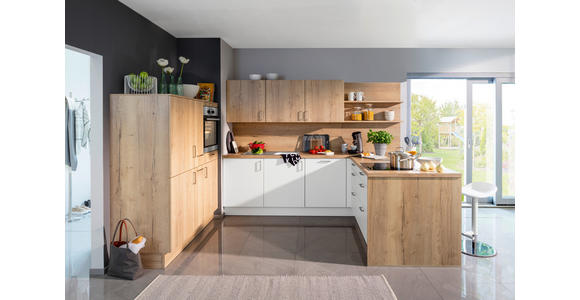 EINBAUKÜCHE   - Eichefarben/Weiß, Design, Holzwerkstoff - Novel
