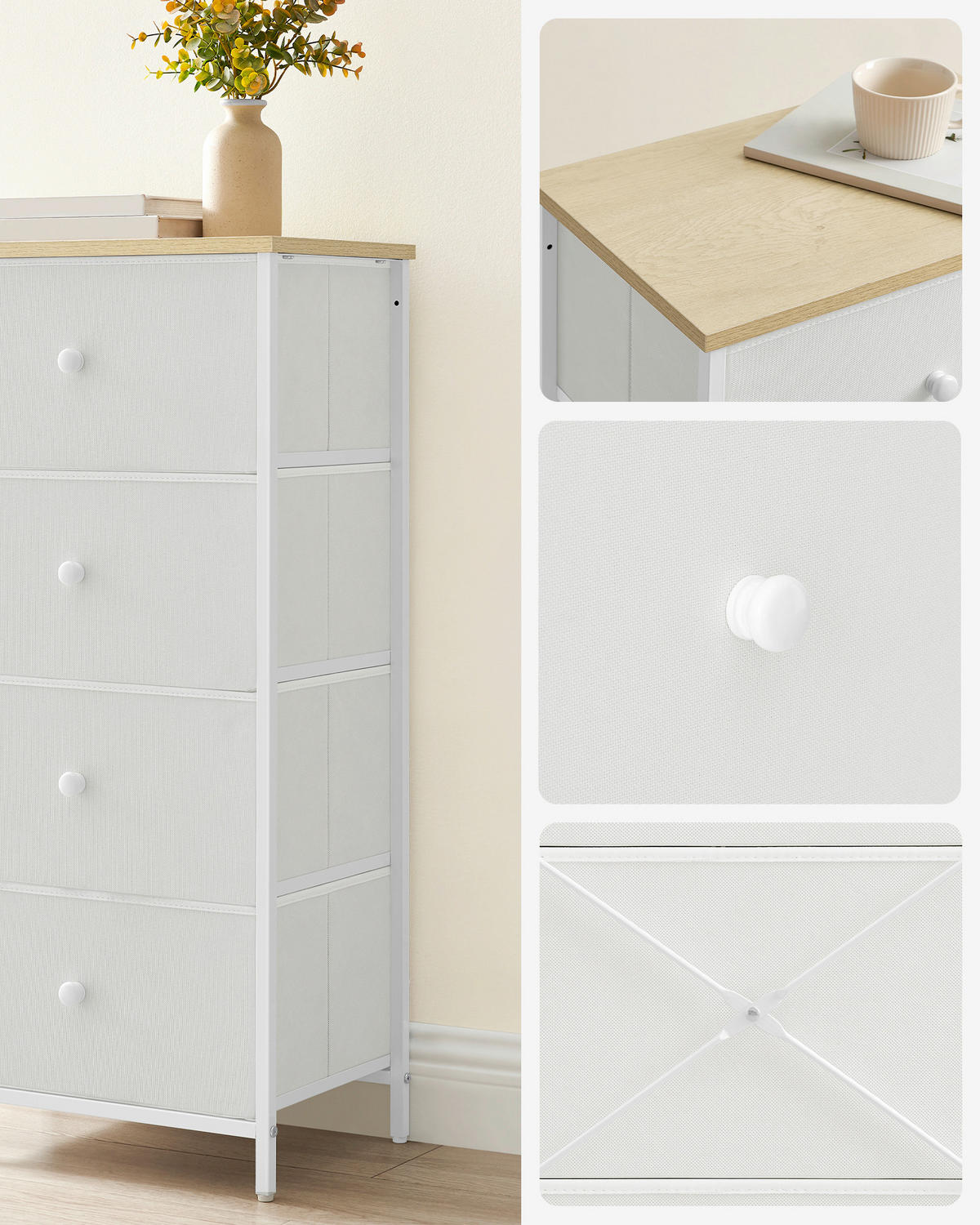 KOMODA, biela, farba duba, 45/91,7/30 cm - biela/farba duba, Basics, kov/kompozitné drevo (45/91,7/30cm)