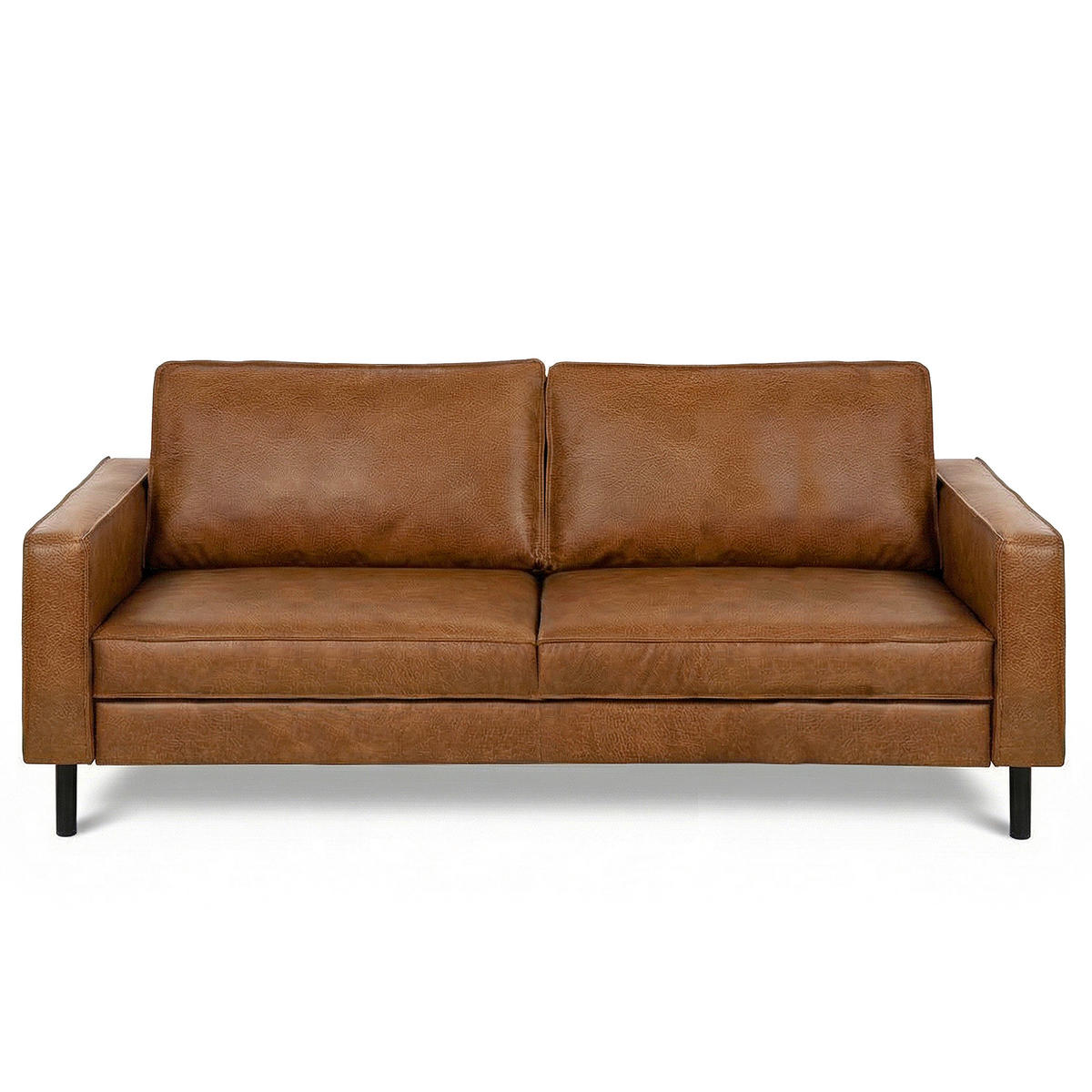 3-SITZER-SOFA  in Echtleder Cognac   - Cognac/Schwarz, Design, Leder/Metall (188/85/92cm) - Livetastic