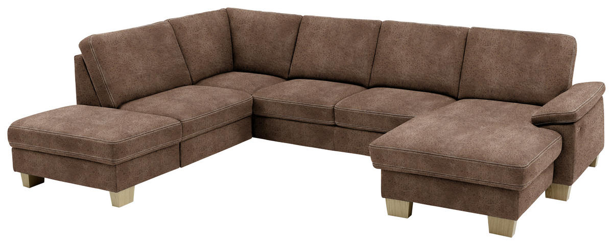 WOHNLANDSCHAFT Braun Mikrofaser  - Eichefarben/Beige, KONVENTIONELL, Holz/Textil (235/316/167cm) - Beldomo System