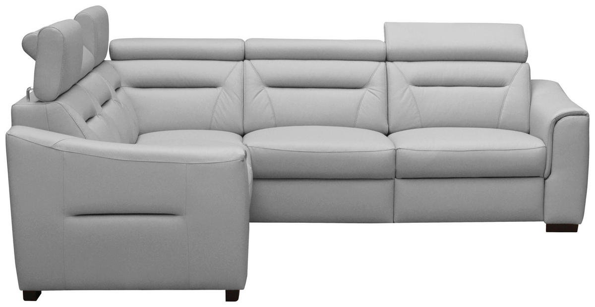 ECKSOFA  in Lederlook Echtleder Platinfarben  - Platinfarben/Wengefarben, Design, Leder/Holz (260/260cm) - Celina Home