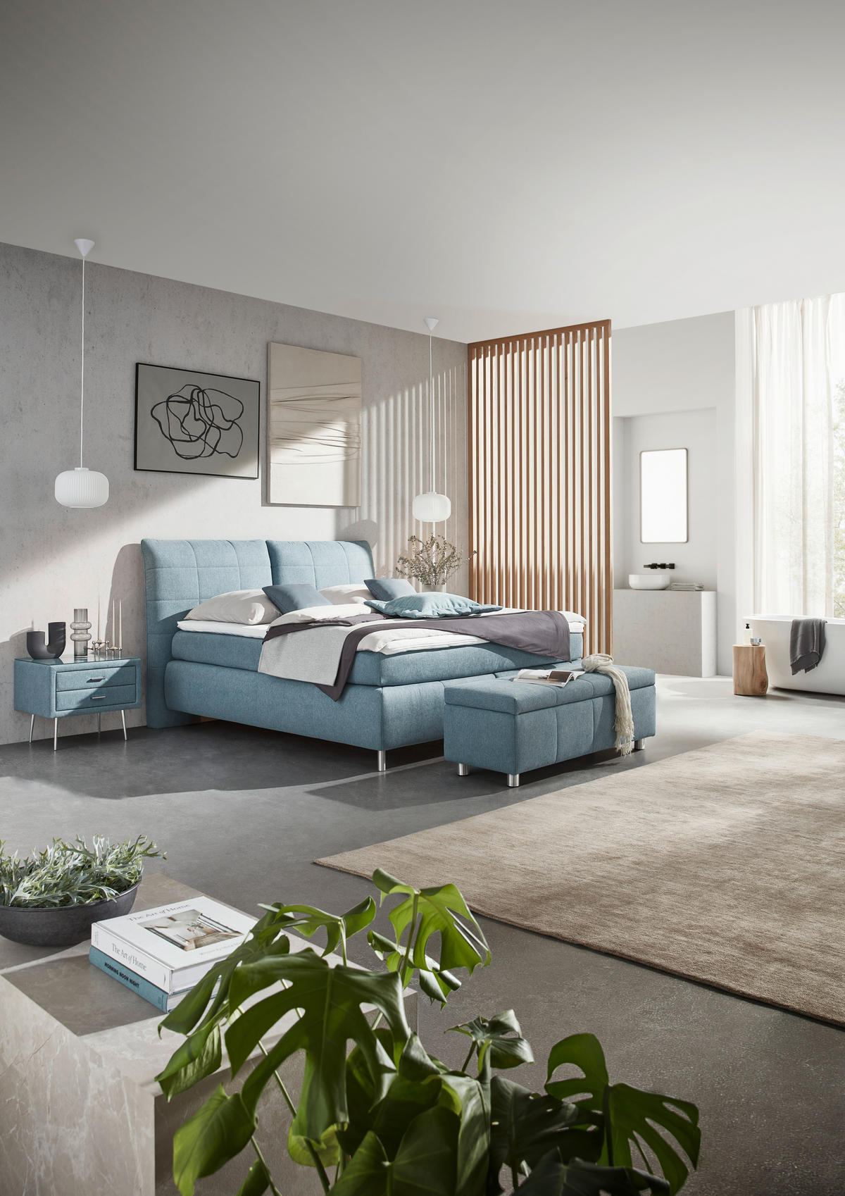 BOXSPRINGBETT 160/200 cm  in Hellblau  - Alufarben/Hellblau, KONVENTIONELL, Textil (160/200cm) - Dieter Knoll