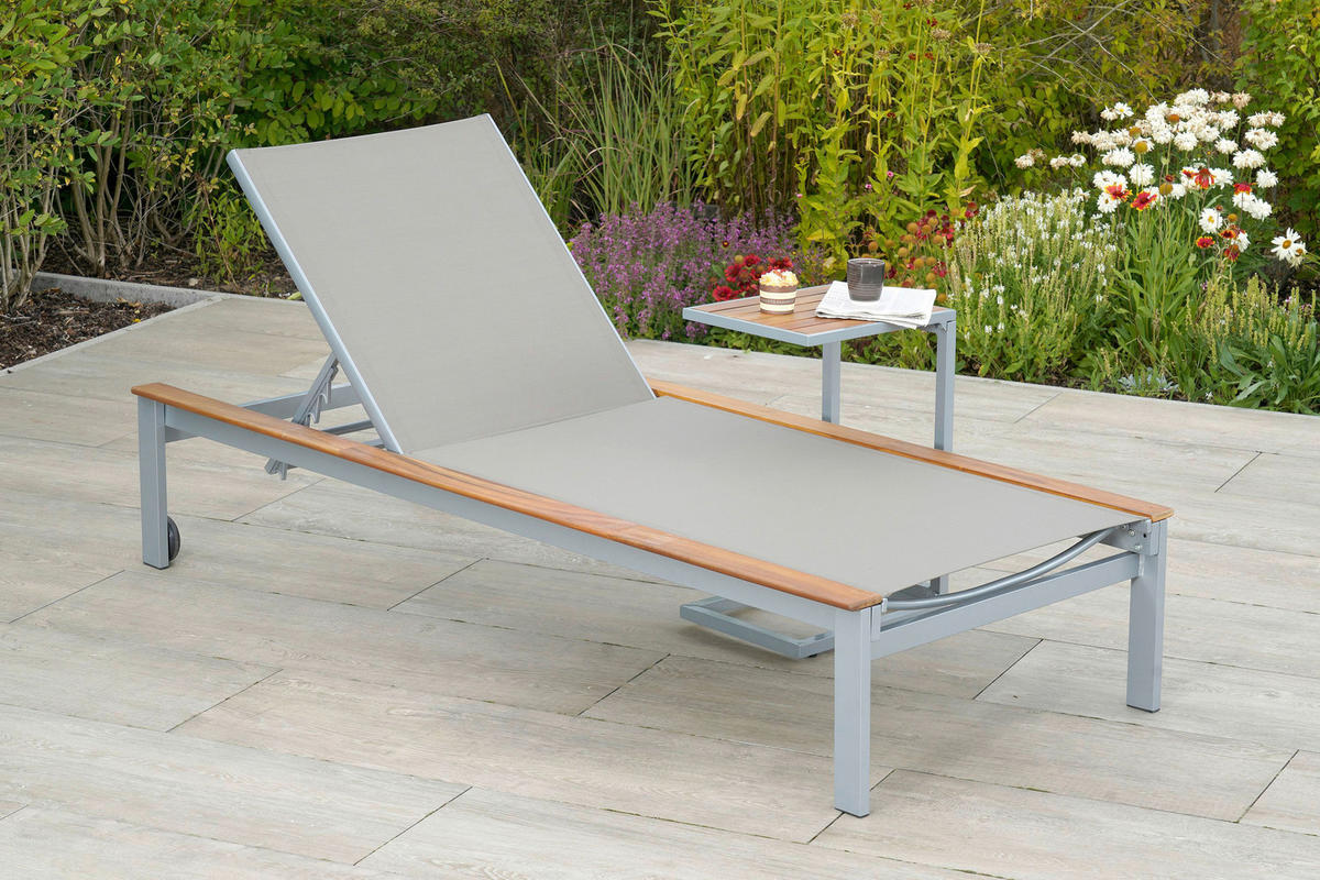 GARTENLIEGE 198/103/84 cm Akazie  - Beige/Silberfarben, MODERN, Holz/Metall (198/103/84cm) - Gardenson