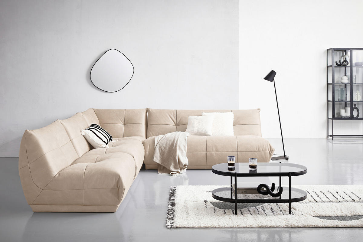 HÖRNSOFFA i läderimitation cremefärgad  - cremefärgad, Trend, textil (315/285cm) - Livetastic