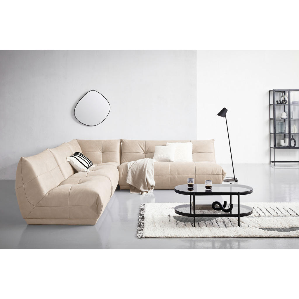 Thumbnail - Livetastic Ecksofa, Creme, Textil, 9-Sitzer, Ottomane rechts, L-Form, einzeln stellbar, 315x285 cm, Made in EU, Rücken e...