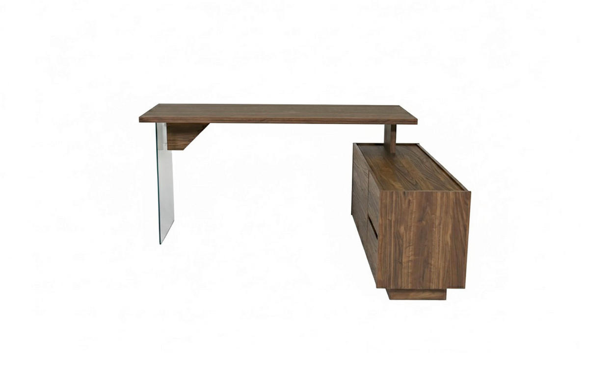 ECKSCHREIBTISCH 160/136/74 cm Walnussfarben Stauraum, seitenverkehrt montierbar  - Eichefarben/Walnussfarben, Design, Glas/Holzwerkstoff (160/136/74cm) - MID.YOU