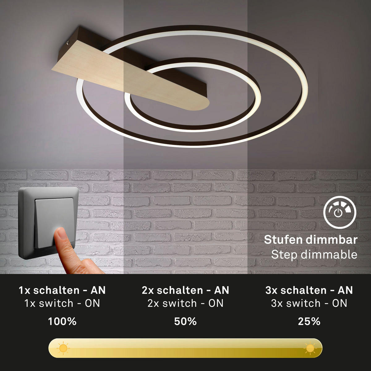 LED-TAKLAMPA Nova Duo 55/49,5/4 cm  - brun/guldfärgad, Basics, metall/plast (55/49,5/4cm)