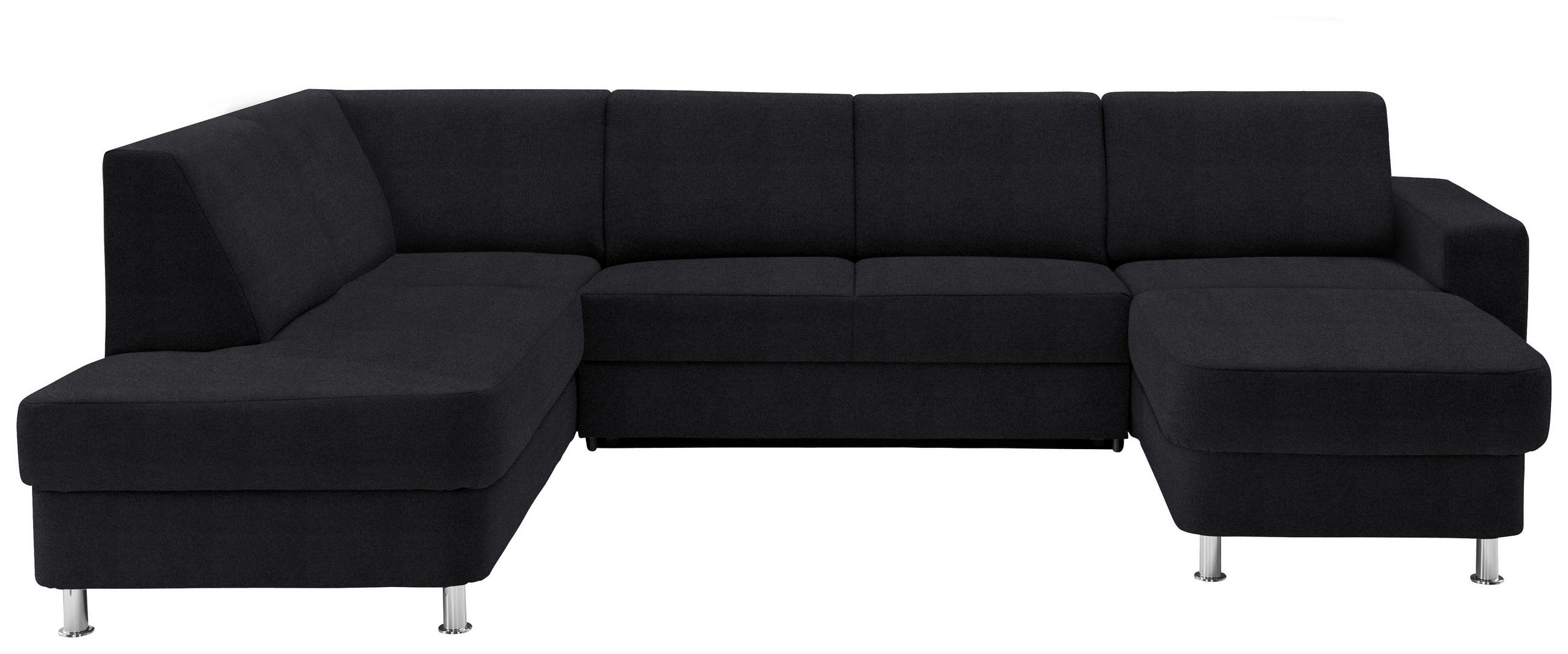 WOHNLANDSCHAFT Schwarz Chenille  - Chromfarben/Schwarz, Design, Kunststoff/Textil (198/301/165cm) - Xora