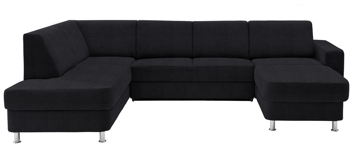 WOHNLANDSCHAFT Schwarz Chenille  - Chromfarben/Schwarz, Design, Kunststoff/Textil (198/301/165cm) - Xora