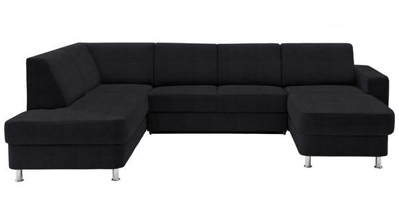 WOHNLANDSCHAFT  in Chenille Schwarz  - Chromfarben/Schwarz, Design, Kunststoff/Textil (198/301/165cm) - Xora