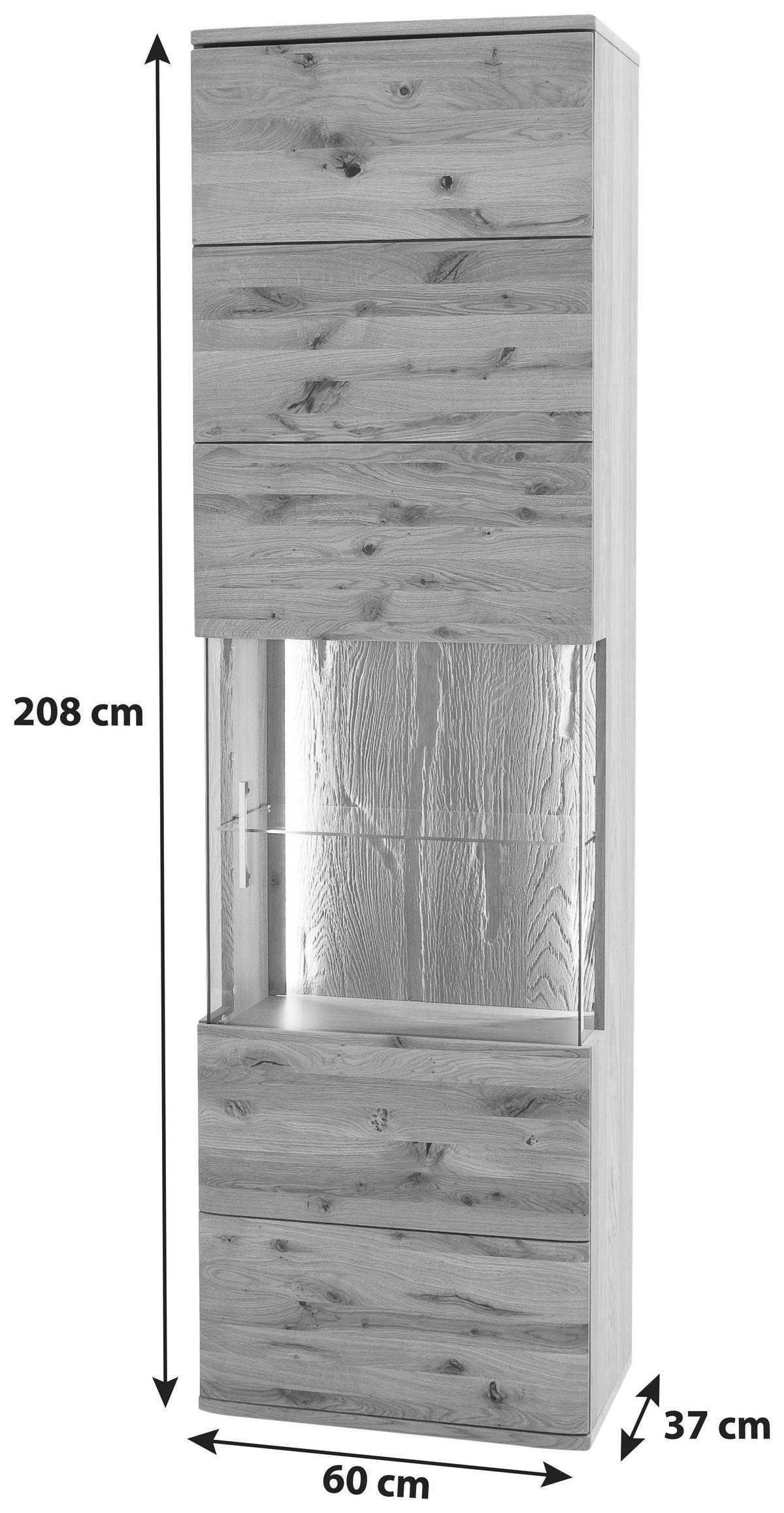 VITRINE Santori in furniert, teilmassiv Asteiche Eichefarben  - Eichefarben/Schwarz, Design, Glas/Holz (60/208/37cm) - Livetastic