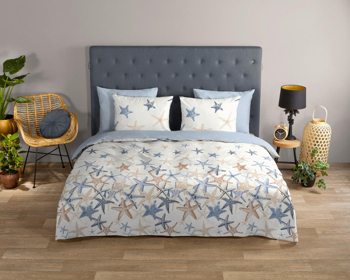 WENDEBETTWÄSCHE 2-teilig Good Morning Renforcé 140/200 cm  - Blau/Multicolor, Basics, Textil (140/200cm)
