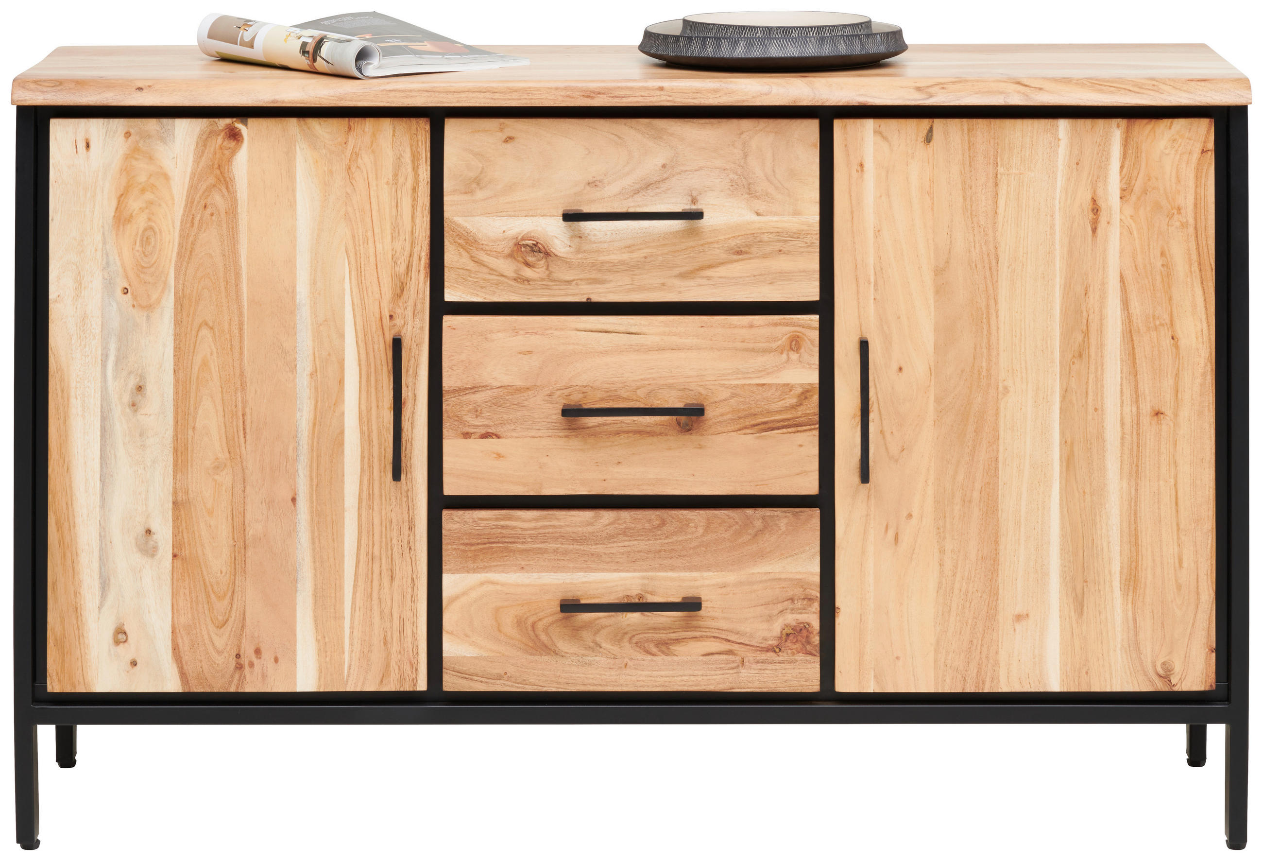 SIDEBOARD  in 130/80/40 cm  - Schwarz/Akaziefarben, LIFESTYLE, Holz/Metall (130/80/40cm) - Landscape