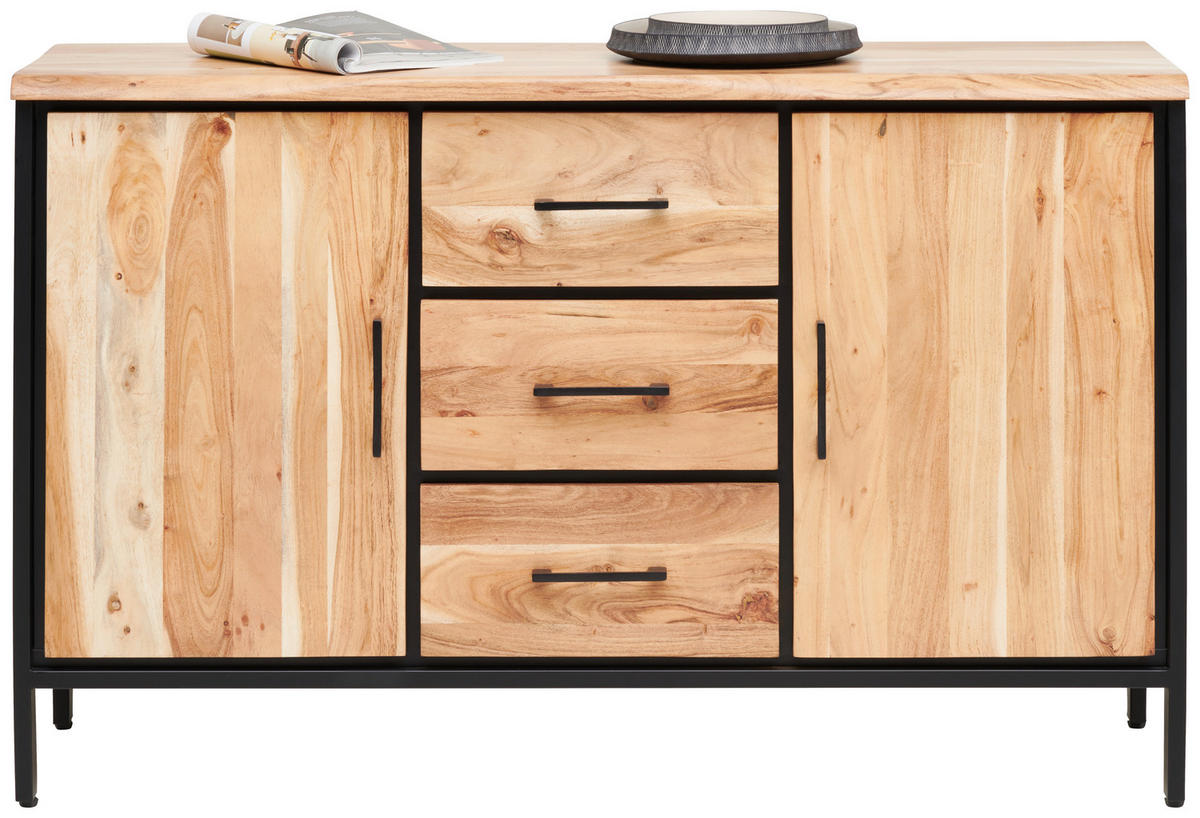 SIDEBOARD  130/80/40 cm 3 Schublade(n)  - Schwarz/Akaziefarben, LIFESTYLE, Holz/Metall (130/80/40cm) - Landscape