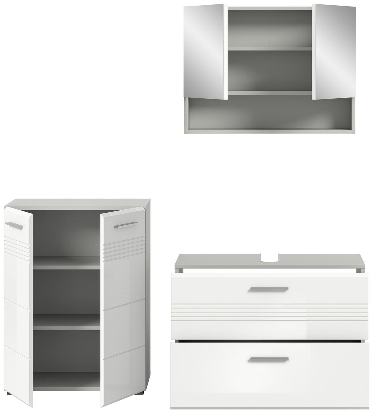 BADEZIMMER 3-teilig  in 140 cm  - Chromfarben/Weiß Hochglanz, MODERN, Holzwerkstoff/Kunststoff (140cm) - MID.YOU
