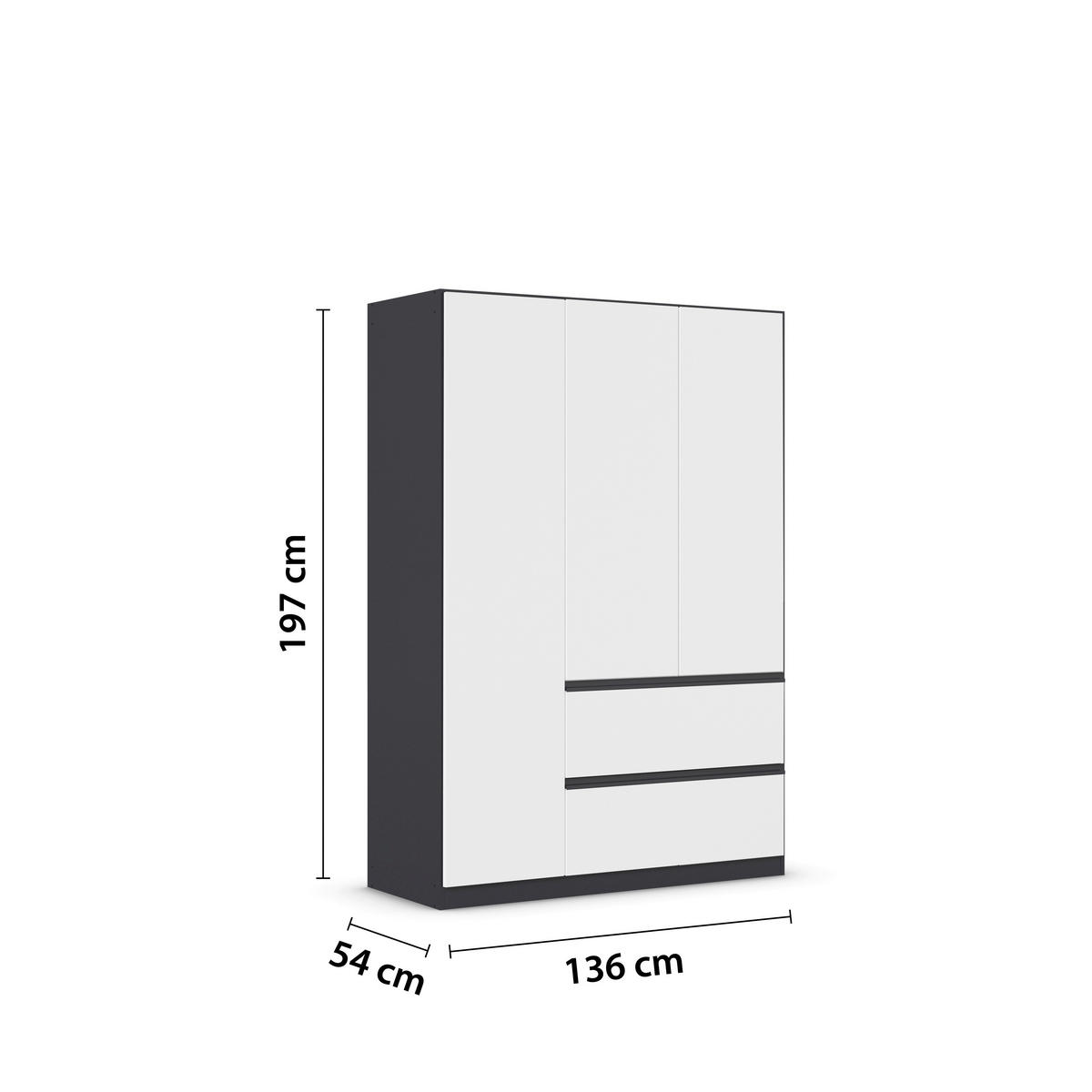 KLEIDERSCHRANK in Grau, Weiss  - Weiss/Grau, Konventionell, Holzwerkstoff/Kunststoff (136/197/54cm) - Xora