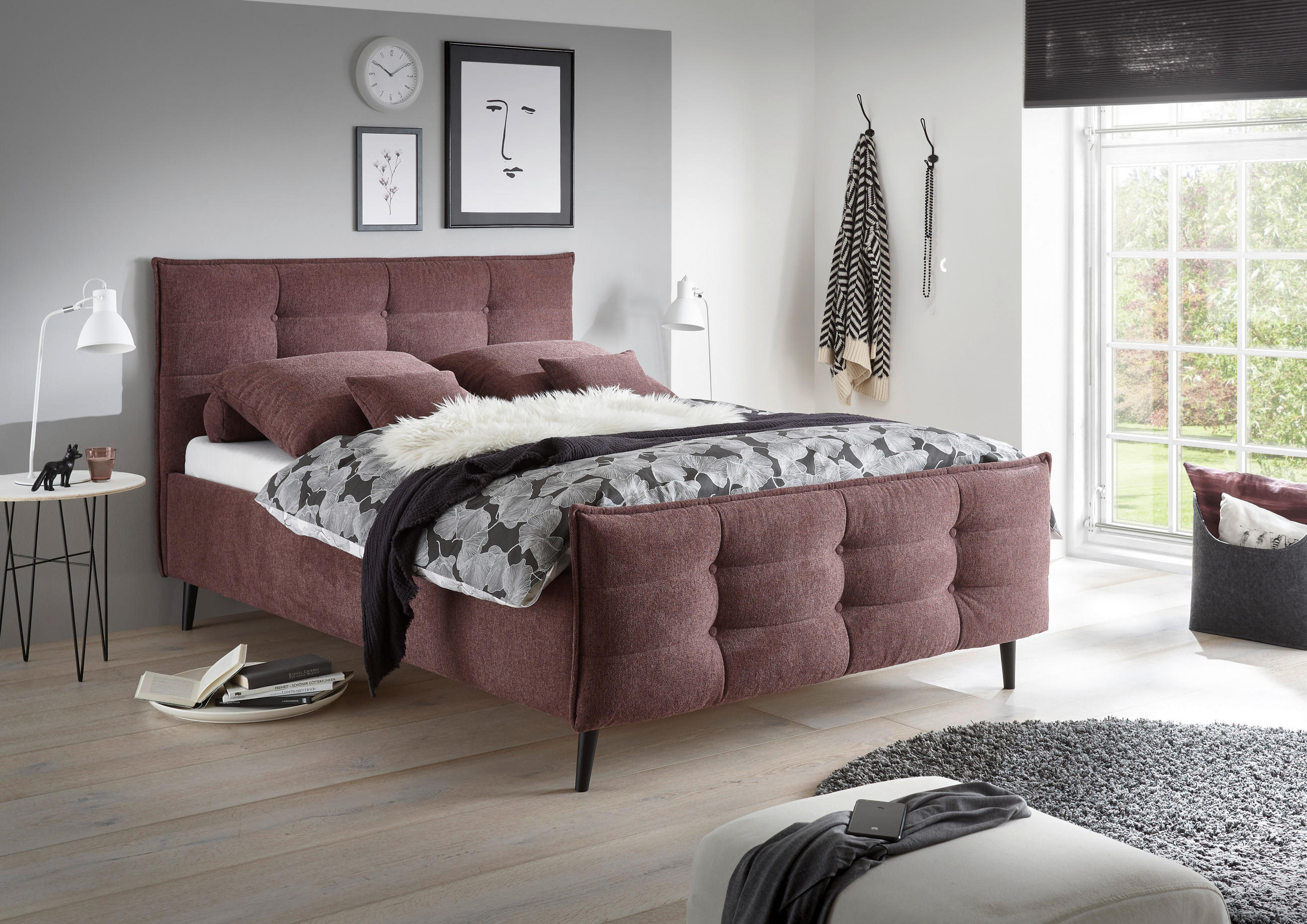 POLSTERBETT 140/200 cm  in Aubergine  - Aubergine, Basics, Holz/Holzwerkstoff (140/200cm) - MID.YOU