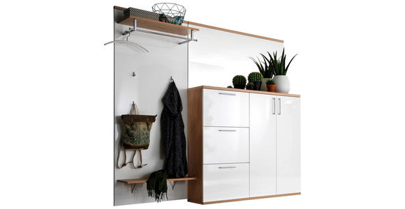 GARDEROBE 3-teilig in 222/201/35 cm - Eichefarben/Weiß, Design, Glas/Holz (222/201/35cm) - Moderano