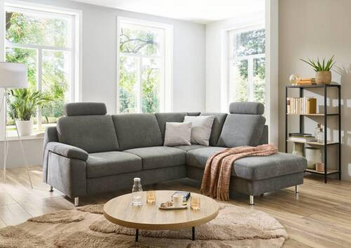 ECKSOFA in Webstoff Dunkelgrau  - Dunkelgrau/Alufarben, Konventionell, Textil/Metall (200/241cm) - Beldomo System