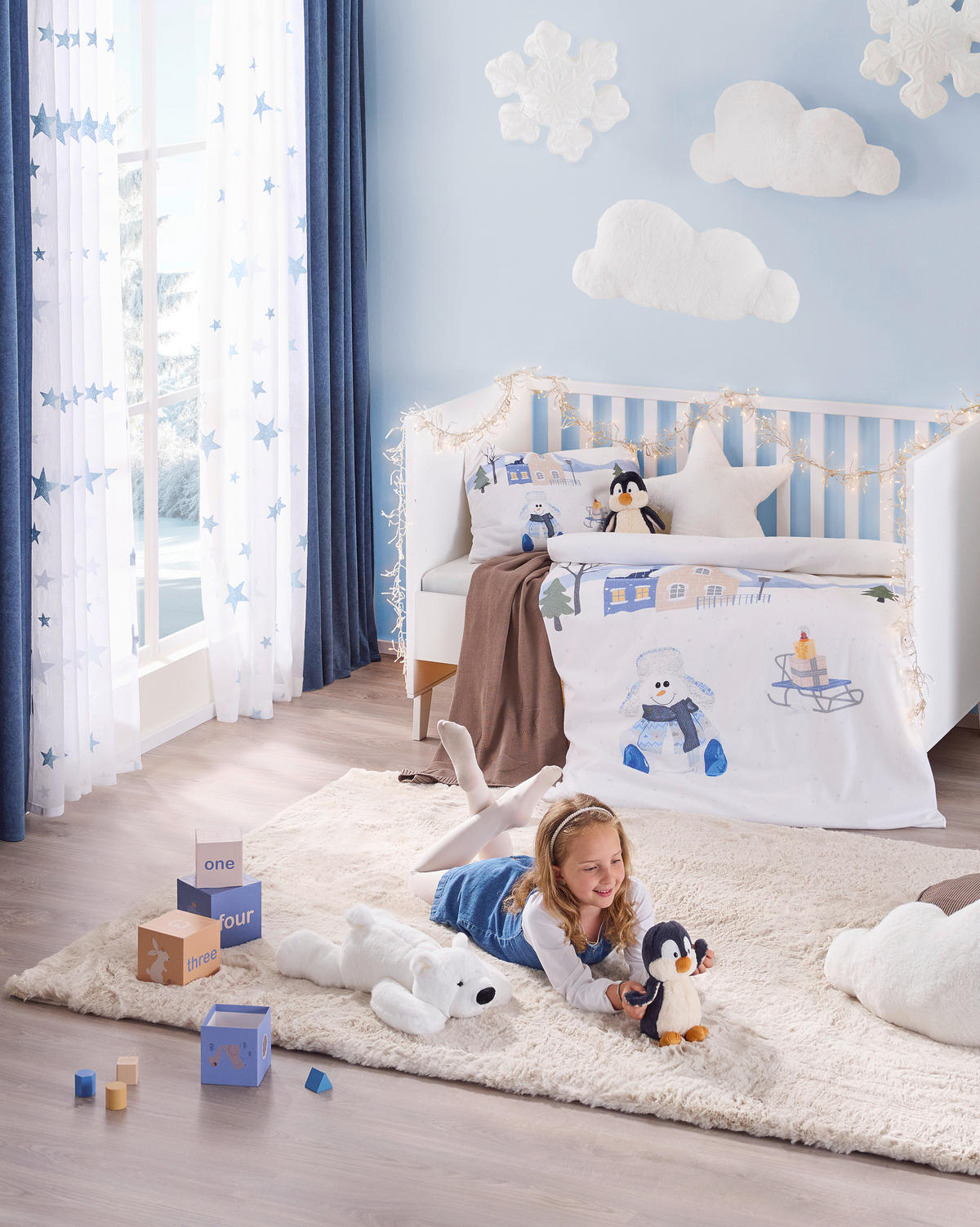 BABYBETTWÄSCHE 100/135 cm  - Blau/Weiß, Trend, Textil (100/135cm) - Patinio