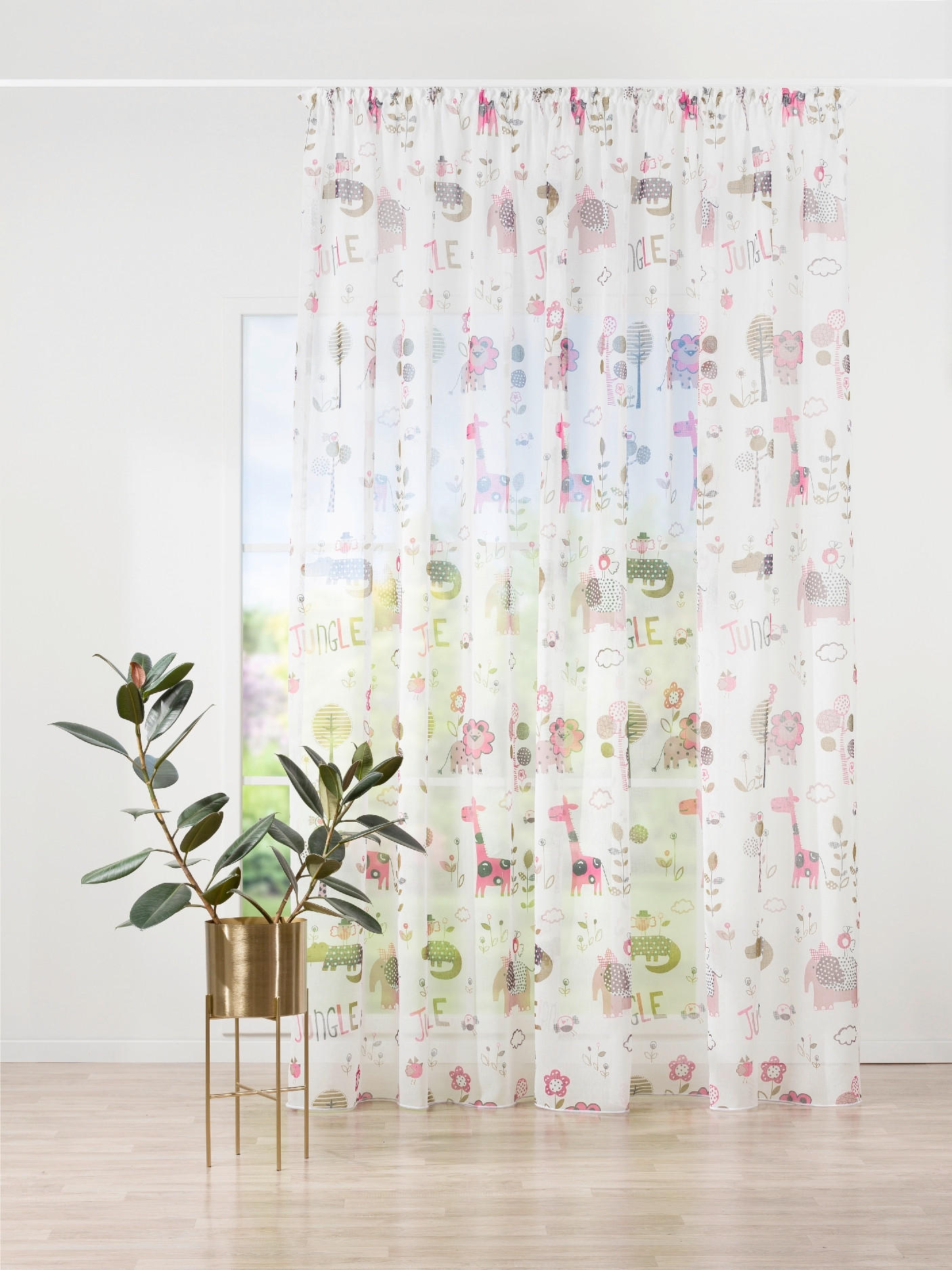 Perdea Confecționată transparent  - roz aprins, Basics, textil (140/260cm)