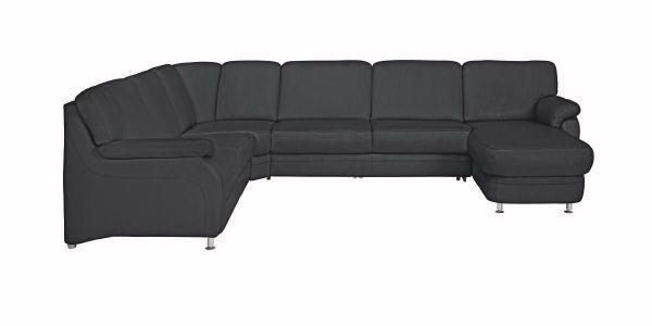 WOHNLANDSCHAFT in Echtleder Schwarz  - Alufarben/Schwarz, Konventionell, Leder/Metall (239/329/165cm) - Beldomo Premium