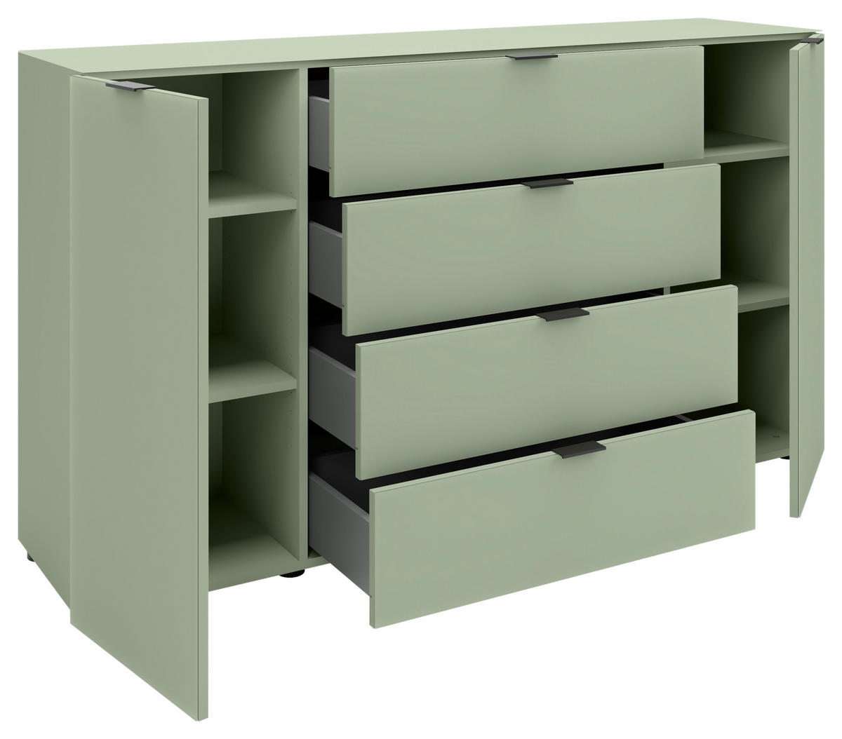 SIDEBOARD  160/94/40 cm 4 Schublade(n)  - Salbeigrün/Schwarz, Basics, Glas/Holzwerkstoff (160/94/40cm) - Novel
