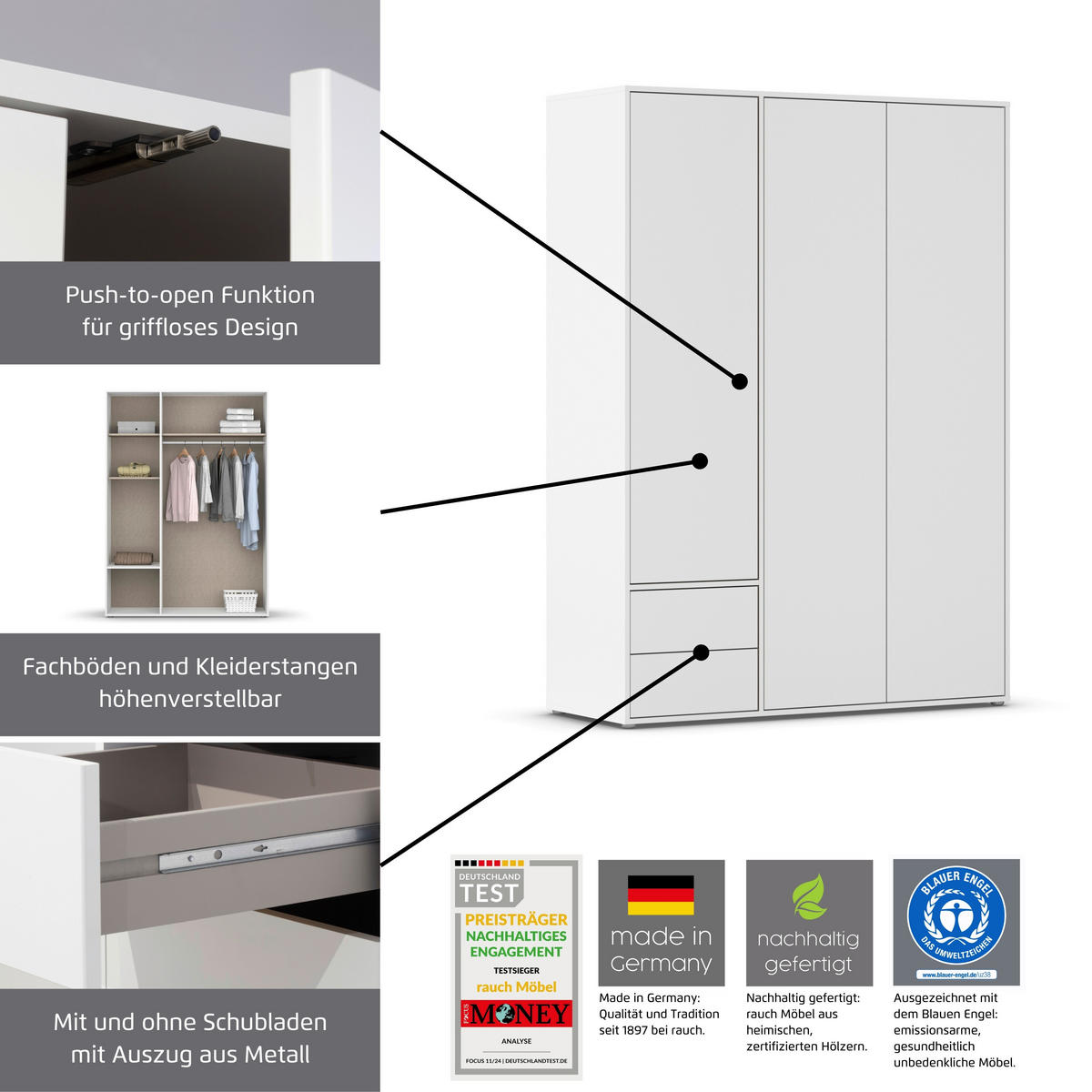 DREHTÜRENSCHRANK in Grau, Eiche Artisan  - Eiche Artisan/Grau, Modern, Holzwerkstoff (140/194/53cm) - Rauch Möbel