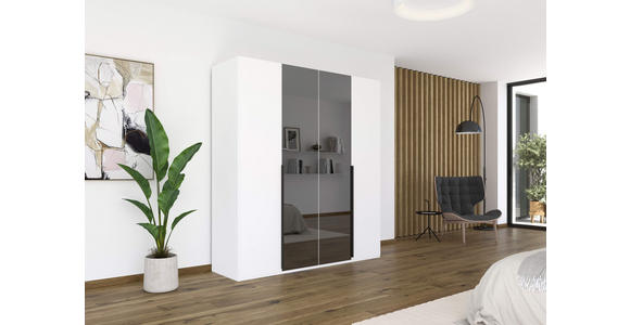 DREHTÜRENSCHRANK 201/223/61 cm 4-türig Grau, Weiß - Graphitfarben/Weiß, Trend, Glas/Holzwerkstoff (201/223/61cm) - Novel