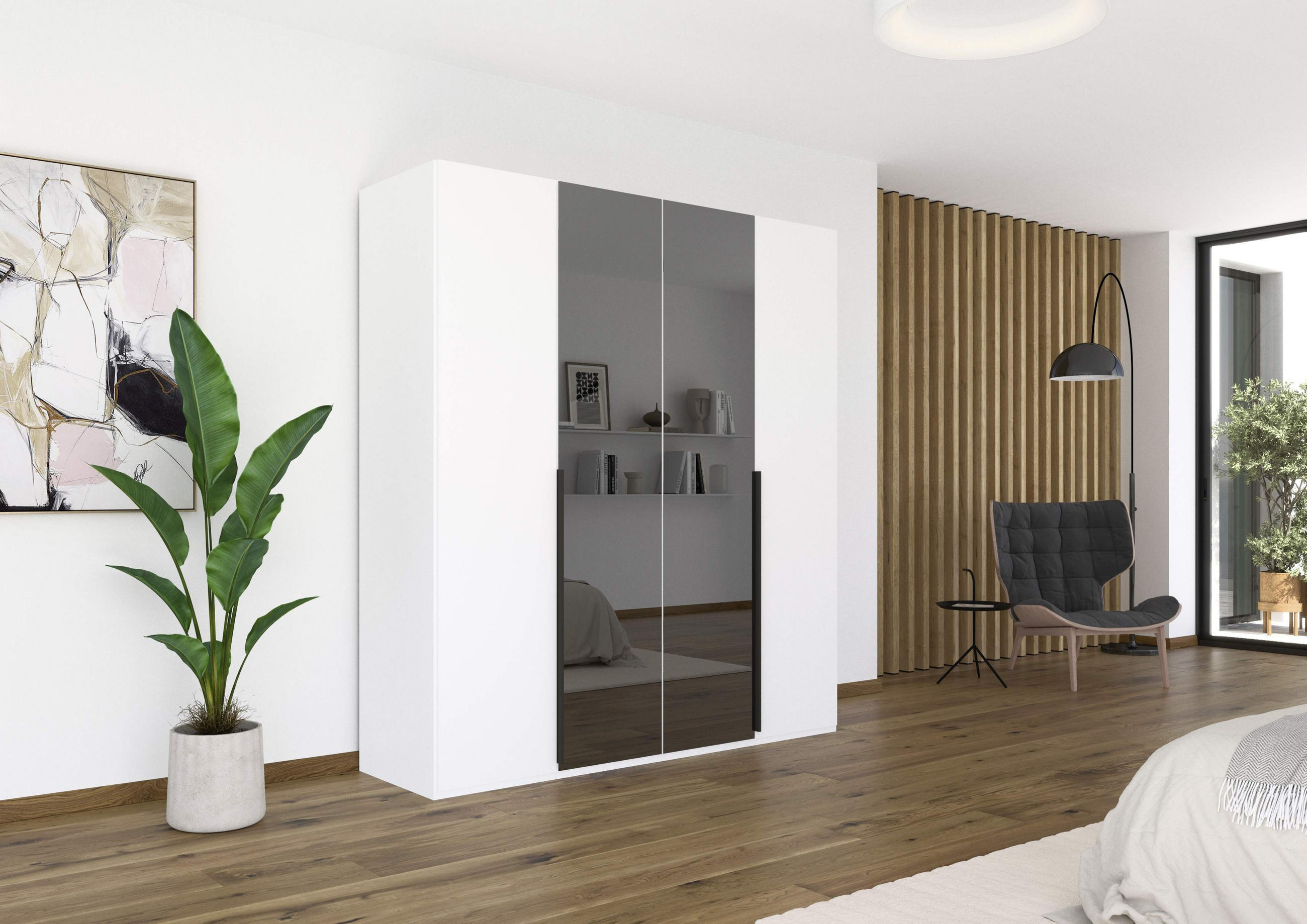 DREHTÜRENSCHRANK in Grau, Weiss  - Weiss/Graphitfarben, Trend, Glas/Holzwerkstoff (201/223/61cm) - Rauch Möbel