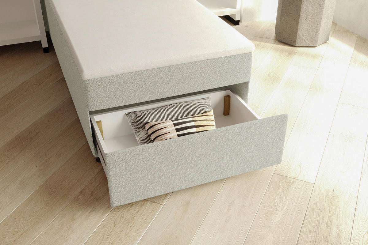 BOXBETT 90/200 cm,  in Hellgrau, Matratze, Topper, Bettschublade, H3 = fest  - Hellgrau/Schwarz, KONVENTIONELL, Kunststoff/Textil (90/200cm) - Boxxx