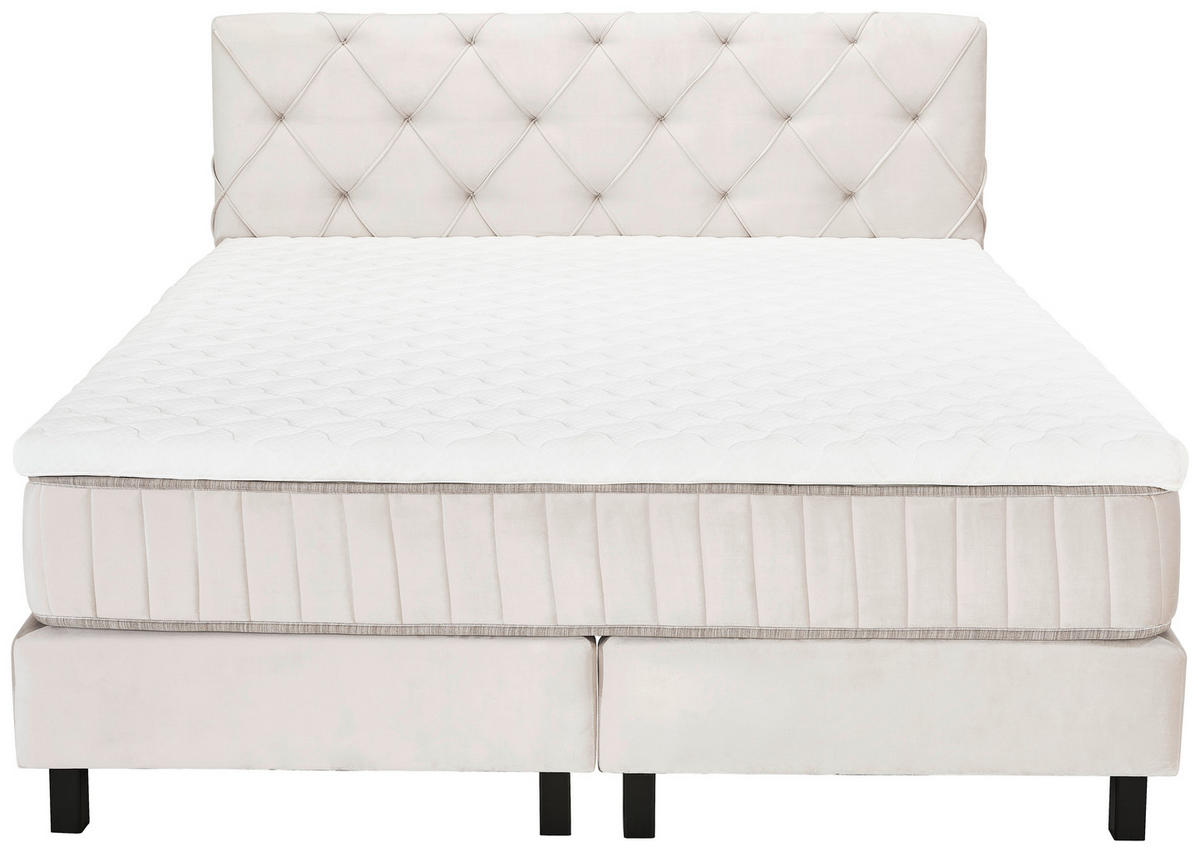 BOXSPRINGBETT 180/200 cm,  in Beige, Matratze, Topper, H3 = fest  - Beige/Schwarz, Design, Textil/Metall (180/200cm) - Esposa
