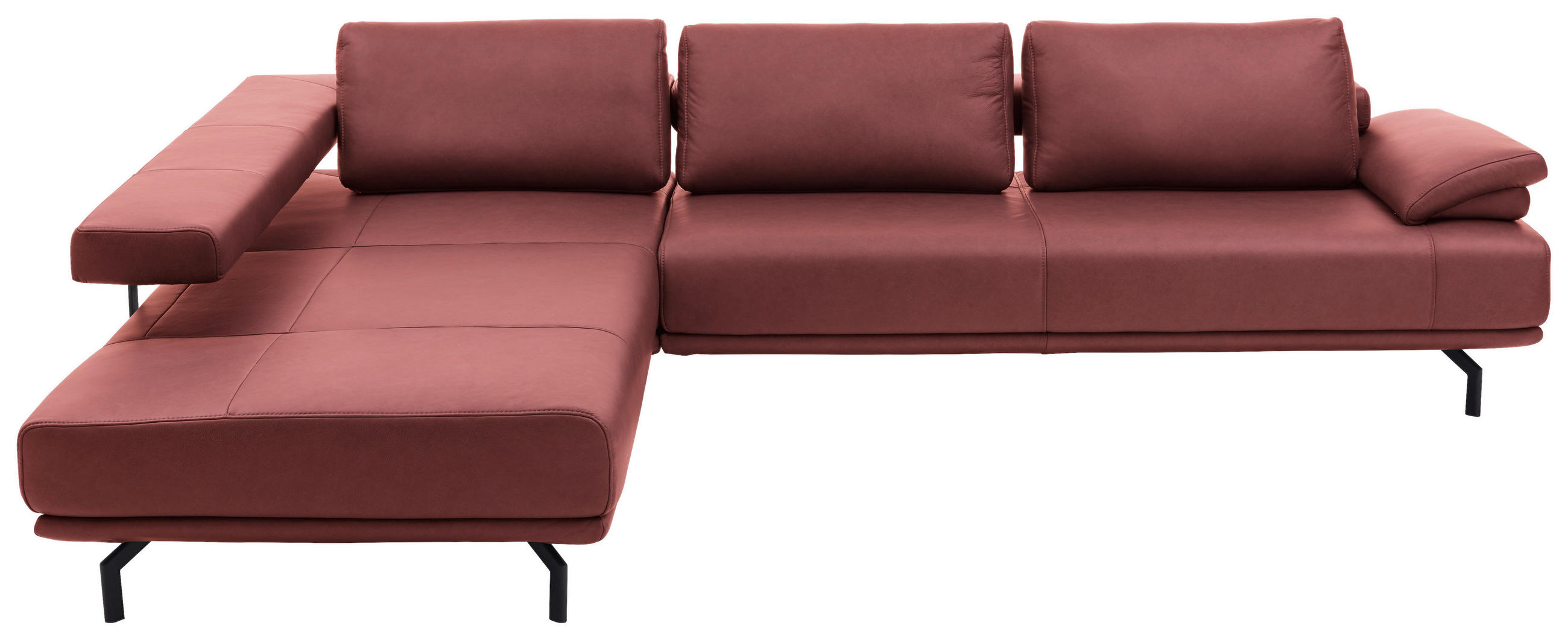 ECKSOFA Echtleder Weinrot  - Anthrazit/Weinrot, Design, Leder/Metall (255/325cm) - Dieter Knoll
