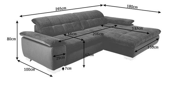 ECKSOFA in Webstoff Hellgrau  265/180 cm  - Hellgrau/Schwarz, Design, Textil/Metall (265/180cm) - Carryhome