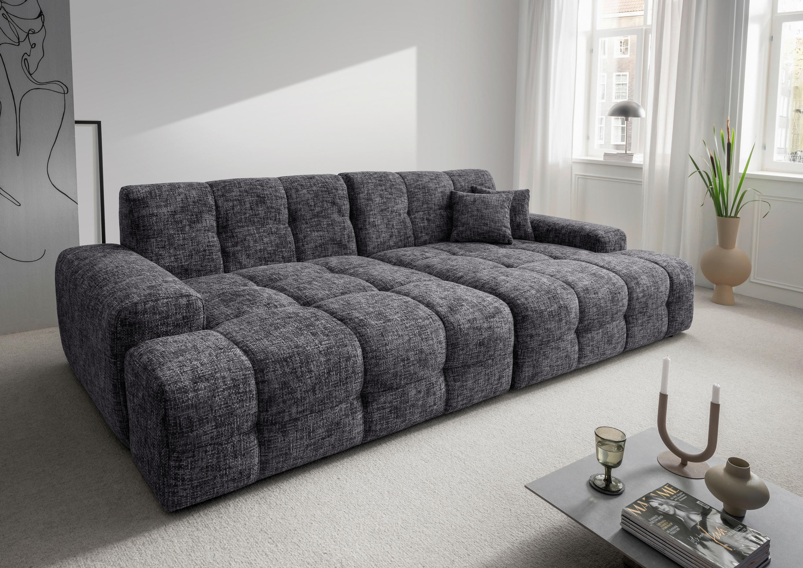 BIGSOFA in Struktur Schwarz  - Schwarz, Modern, Kunststoff/Textil (304/87/155cm) - Livetastic