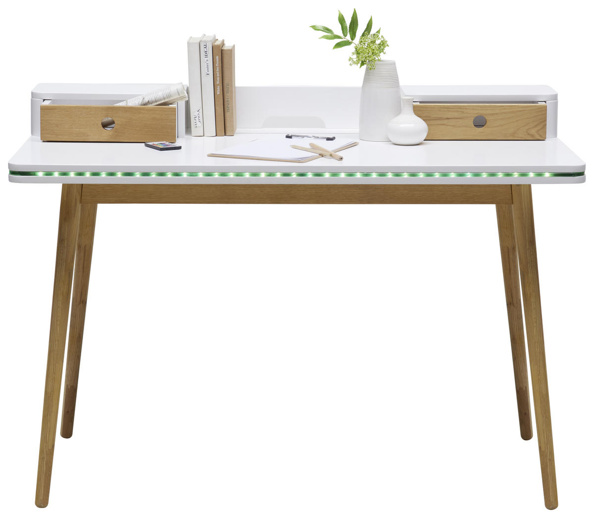 PÍSACÍ STÔL, biela, farba duba, 120/60/86 cm - biela/farba duba, Design, drevo/kompozitné drevo (120/60/86cm) - Hom`in