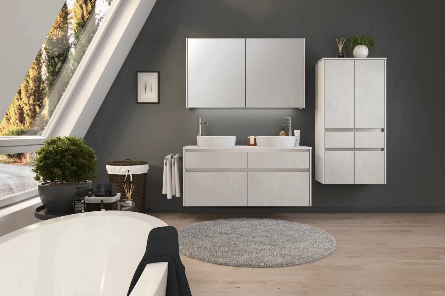 Badmöbel-set 3-tlg. Ston B: Ca. 202 Cm Hellgrau