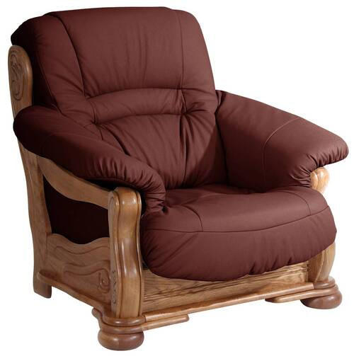 SESSEL in Echtleder Rot  - Eichefarben/Rot, Lifestyle, Leder/Holz (104/95/95cm) - Max Winzer