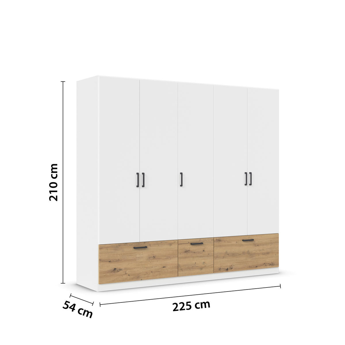 KLEIDERSCHRANK  in Weiß, Eiche Artisan  - Weiß/Eiche Artisan, Basics, Holzwerkstoff/Metall (226/210/54cm) - Boxxx