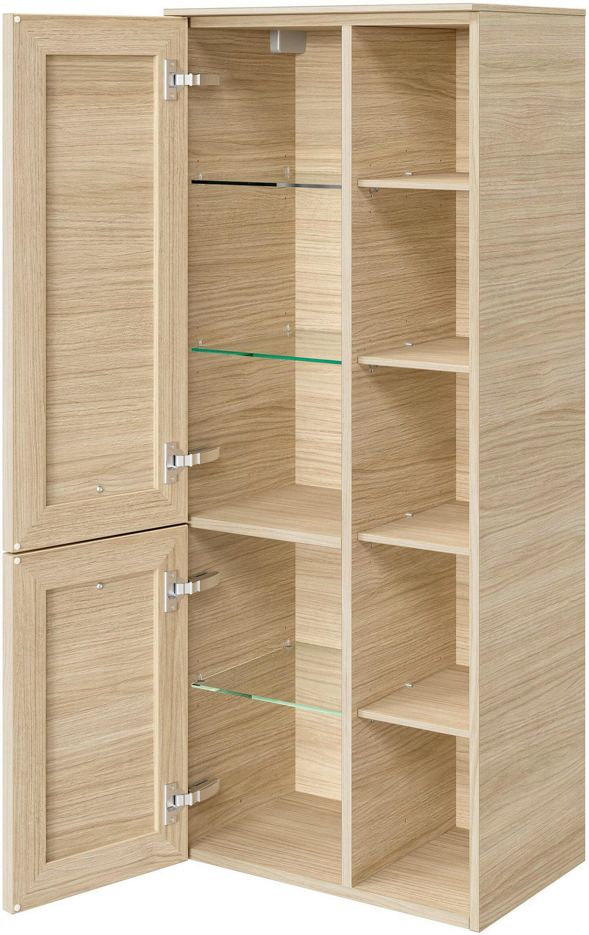 MIDISCHRANK 50/121/33 cm  - Edelstahlfarben/Eichefarben, MODERN, Glas/Holzwerkstoff (50/121/33cm) - Sadena