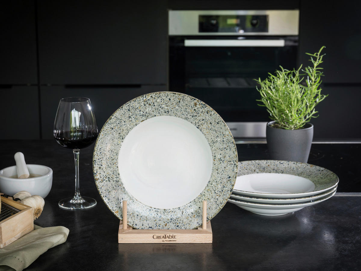 PASTATELLER Grau, Weiß Stone Collection Genua 4-teilig  - Weiß/Grau, Basics, Keramik - Creatable