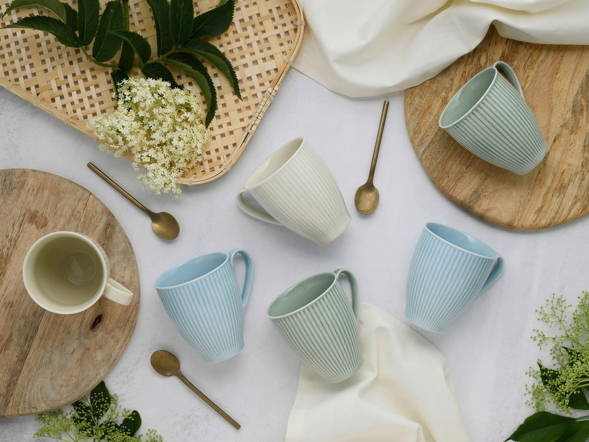 KAFFEEBECHERSET Valencia 6-teilig  - Pastellblau/Pastellgrün, Basics, Keramik - Creatable